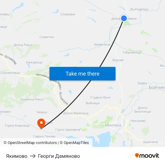 Якимово to Георги Дамяново map