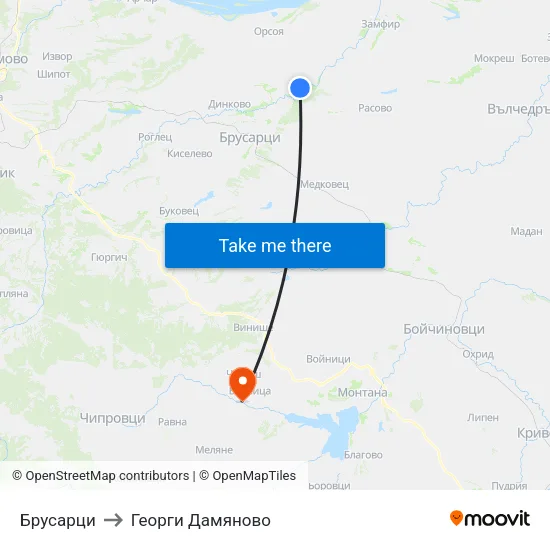 Брусарци to Георги Дамяново map