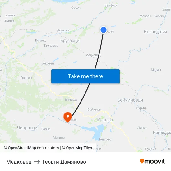 Медковец to Георги Дамяново map