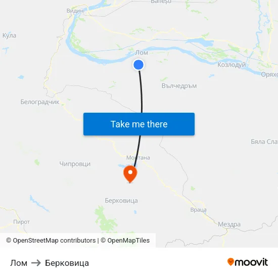 Лом to Берковица map