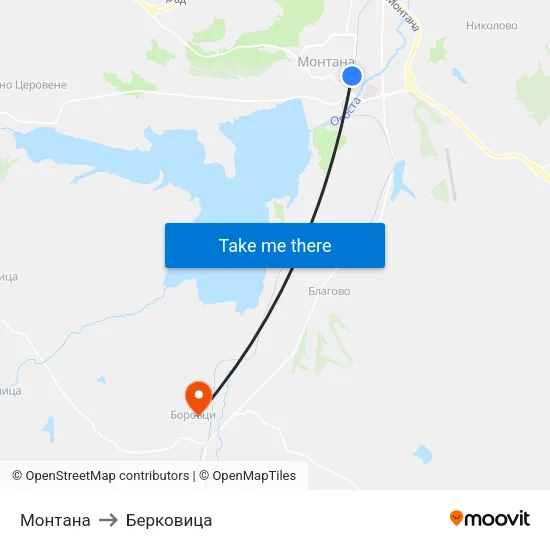 Монтана to Берковица map