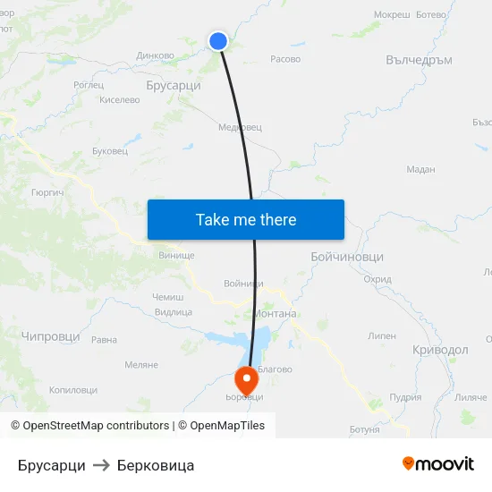 Брусарци to Берковица map