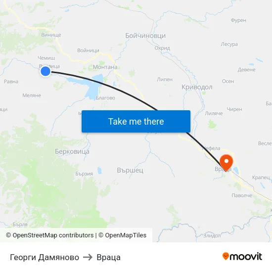 Георги Дамяново to Враца map