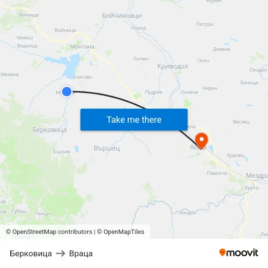 Берковица to Враца map
