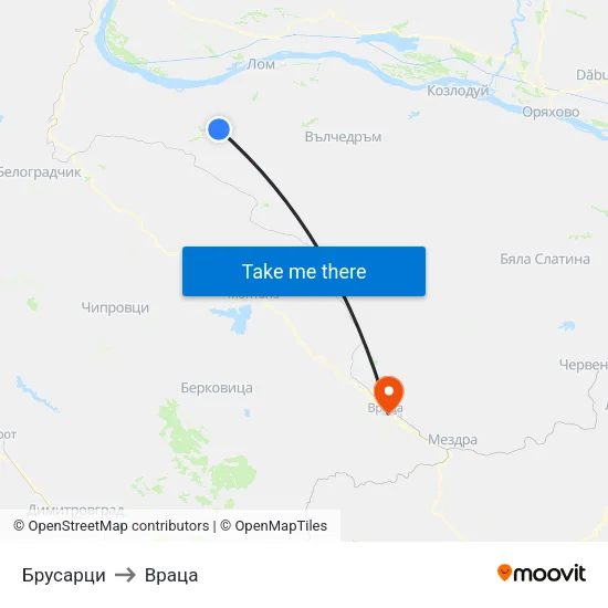 Брусарци to Враца map