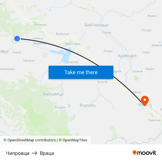 Чипровци to Враца map