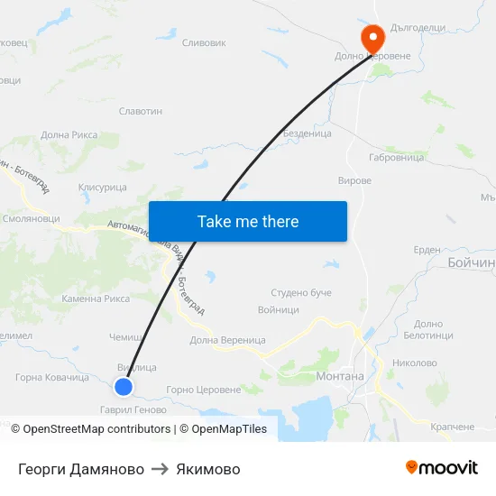 Георги Дамяново to Якимово map