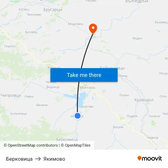Берковица to Якимово map