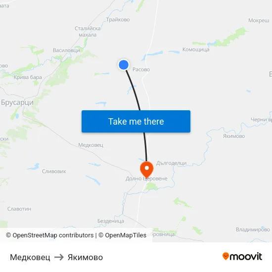 Медковец to Якимово map