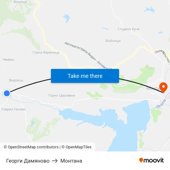 Георги Дамяново to Монтана map
