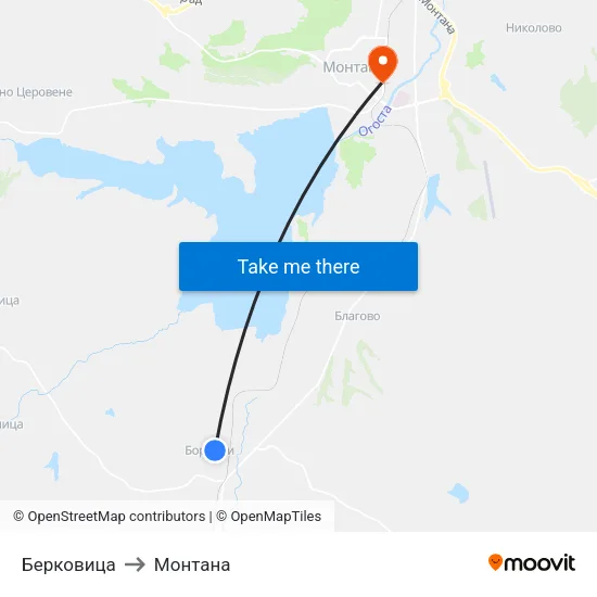Берковица to Монтана map