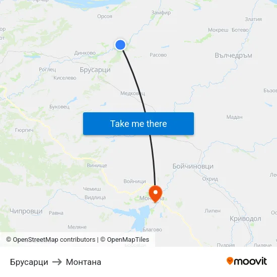 Брусарци to Монтана map