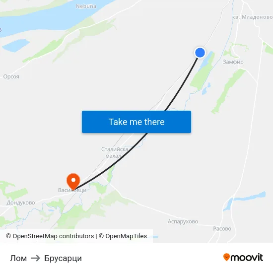 Лом to Брусарци map