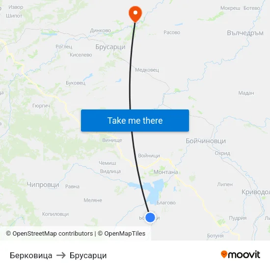 Берковица to Брусарци map