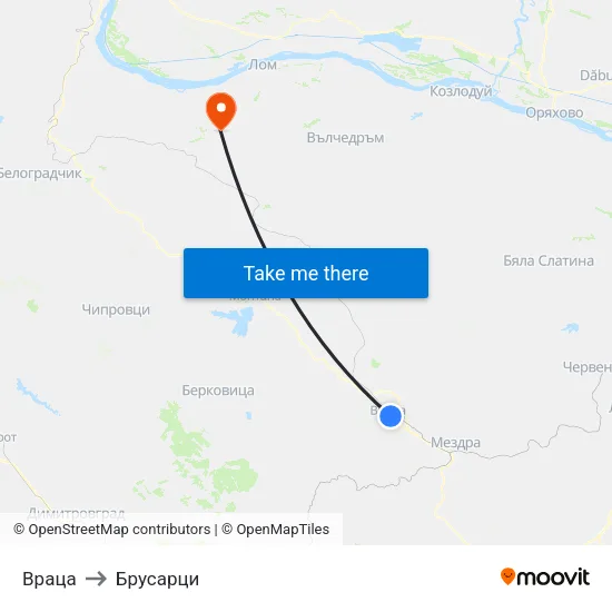 Враца to Брусарци map
