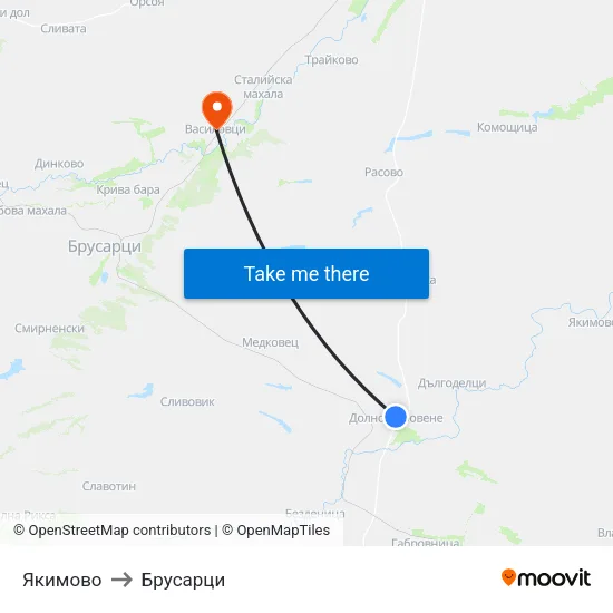 Якимово to Брусарци map