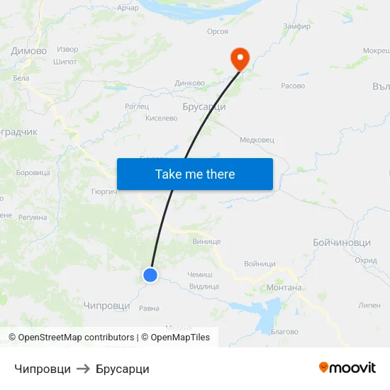 Чипровци to Брусарци map
