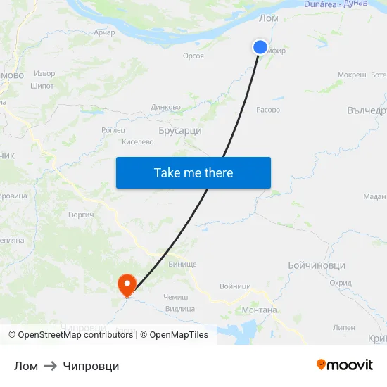 Лом to Чипровци map