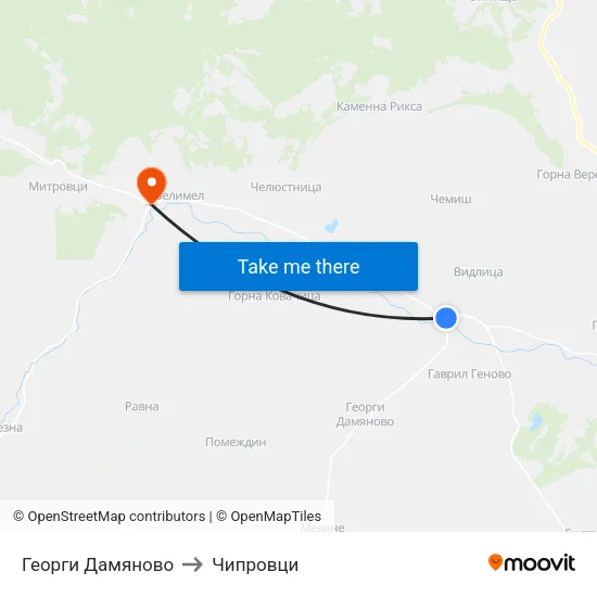 Георги Дамяново to Чипровци map