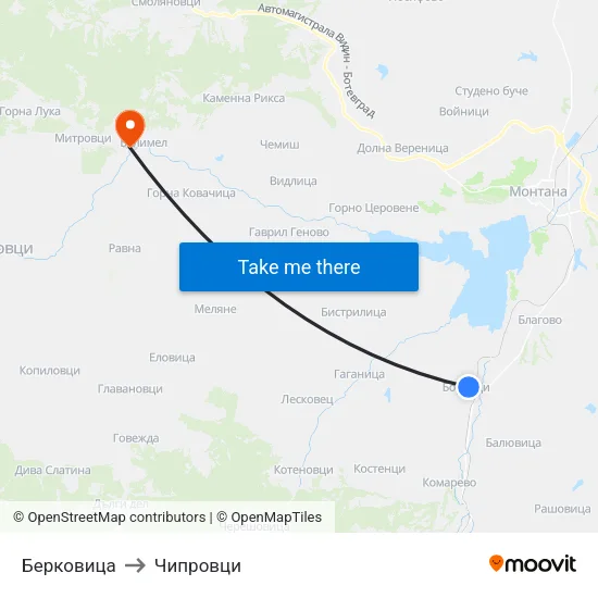 Берковица to Чипровци map