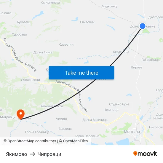 Якимово to Чипровци map