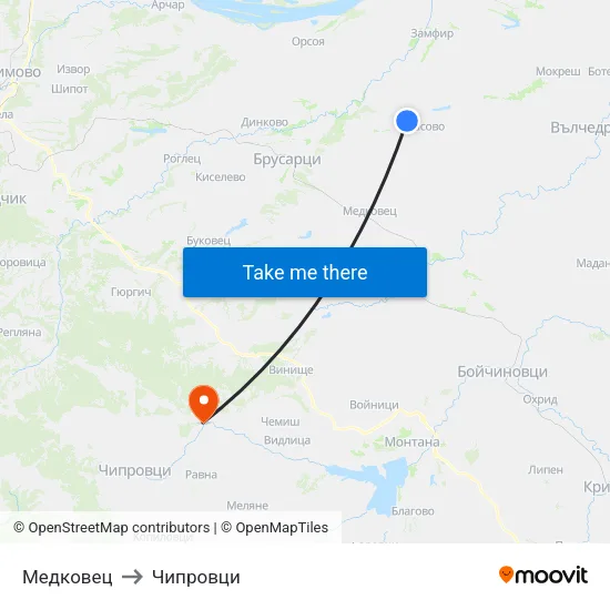 Медковец to Чипровци map