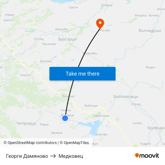 Георги Дамяново to Медковец map