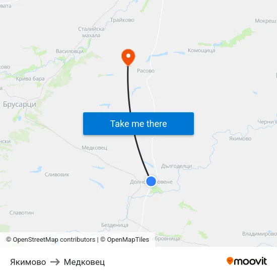 Якимово to Медковец map