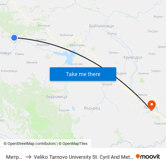 Митровци to Veliko Tarnovo University St. Cyril And Methodius Branch Vratsa map