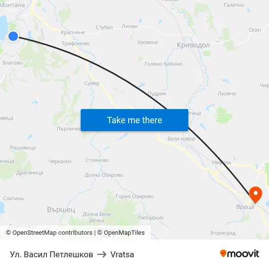 Ул. Васил Петлешков to Vratsa map