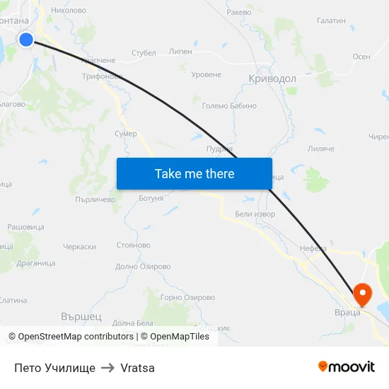 Пето Училище to Vratsa map