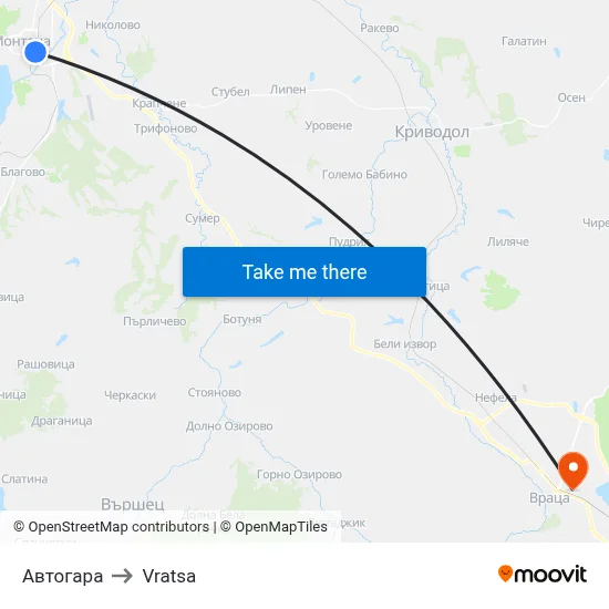 Автогара to Vratsa map