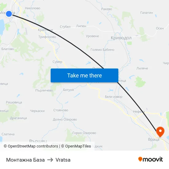 Монтажна База to Vratsa map