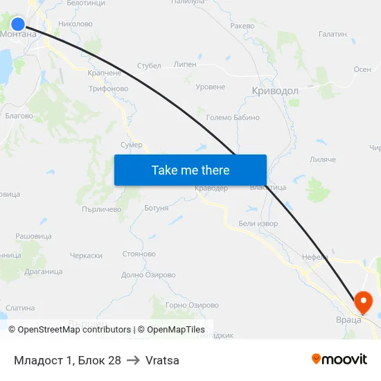 Младост 1, Блок 28 to Vratsa map