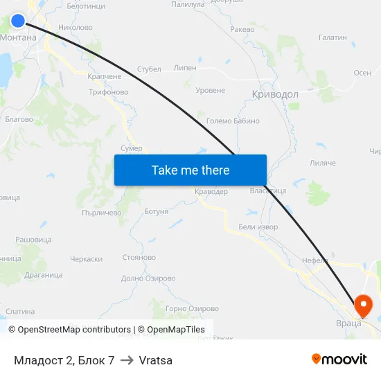 Младост 2, Блок 7 to Vratsa map