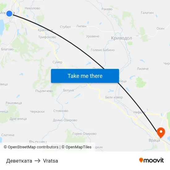 Деветката to Vratsa map