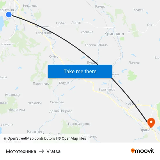 Мототехника to Vratsa map