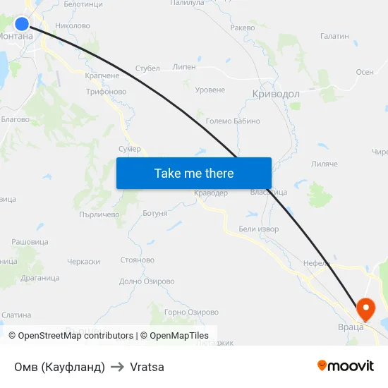 Омв (Кауфланд) to Vratsa map