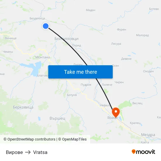 Virove to Vratsa map