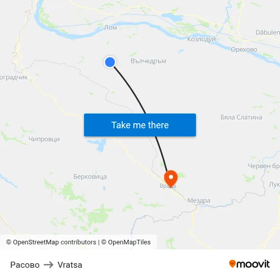 Rasovo to Vratsa map