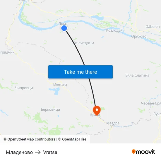 Mladenovo to Vratsa map