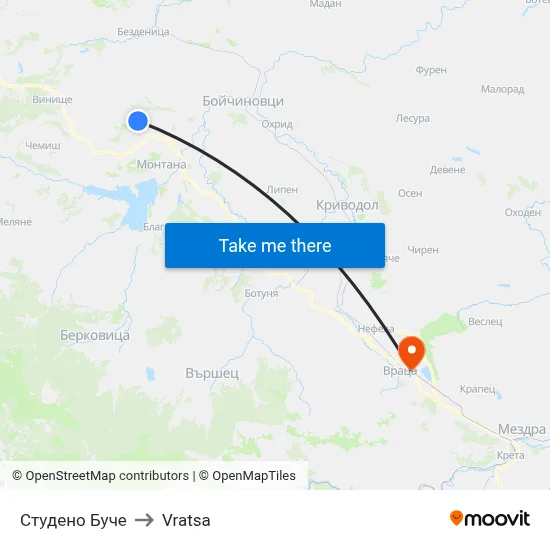 Studeno Buche to Vratsa map
