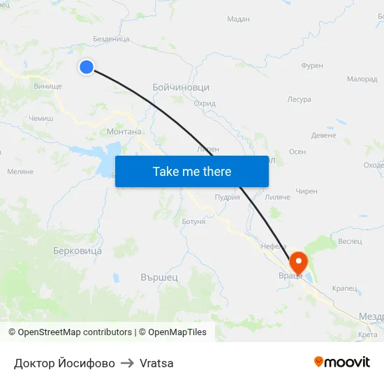 Doctor Yosifovo to Vratsa map