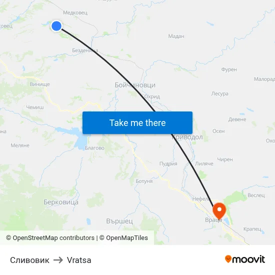 Slivovik to Vratsa map