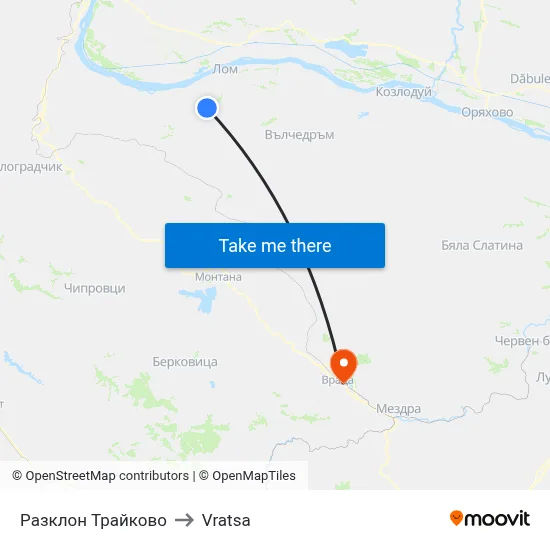 Traykovo Junction to Vratsa map