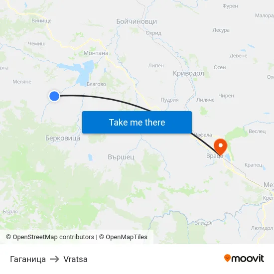 Gaganitsa to Vratsa map