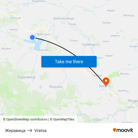 Žeravica to Vratsa map