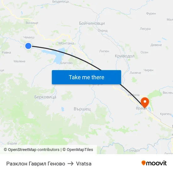 Gavril Genovo Junction to Vratsa map