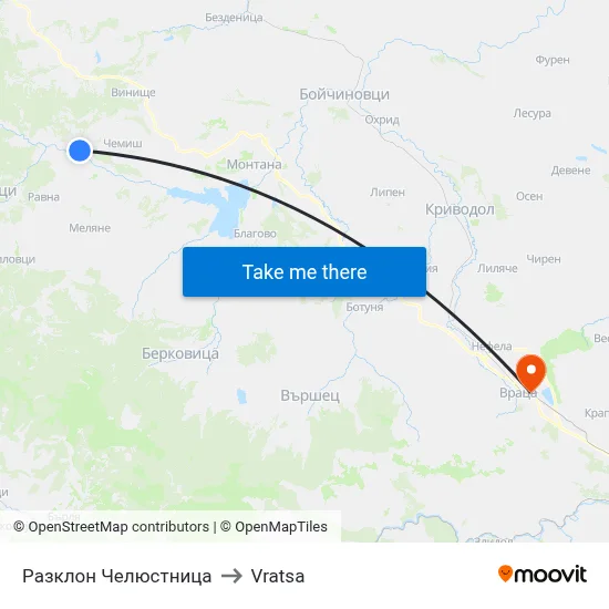 Chelyustnitsa Junction to Vratsa map