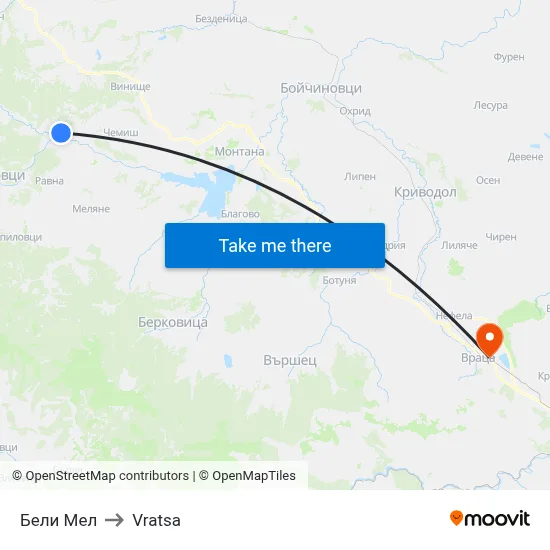 Beli Mel to Vratsa map